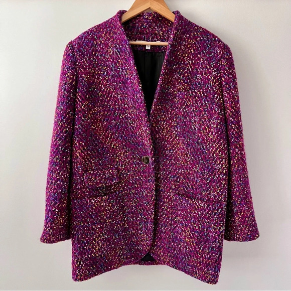 VERONICA BEARD | Crispin Multi Purple Magenta Tweed Oversized Coat Size 8 - Picture 9 of 17